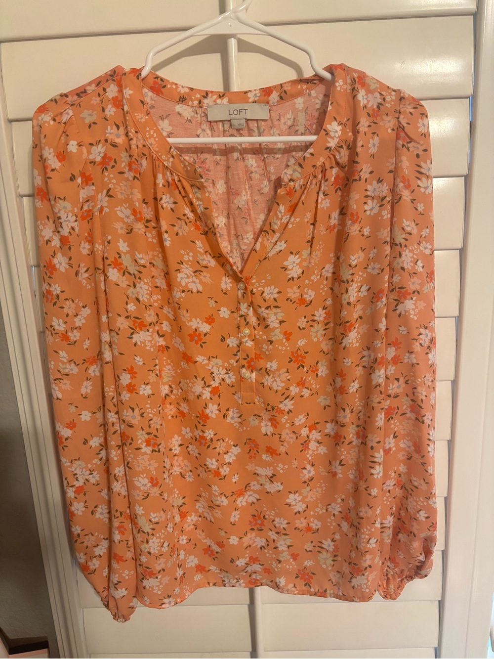 LOFT Peach Floral Henley Blouse